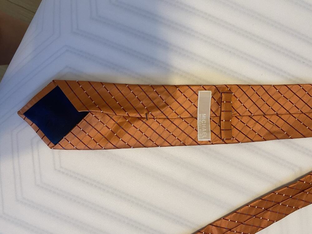 Michael Kors Men's Orange Check Pattern Silk Tie